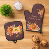 Rustic Floral Friendsgiving  Ovenwant & Pannenlap Set (Top down)