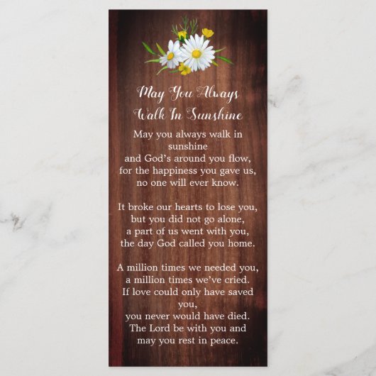 Rustic Floral Funeral Memorial Prayer Kaart Foto (Achterkant)