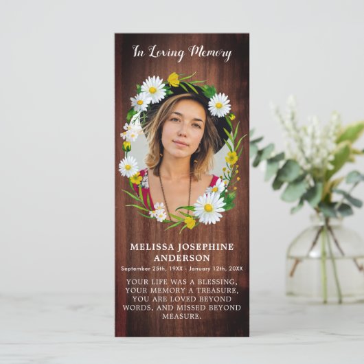 Rustic Floral Funeral Memorial Prayer Kaart Foto (Staand voorkant)