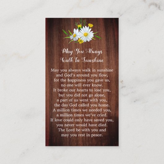 Rustic Floral Funeral Memorial Prayer Kaart Foto Contactkaartje (Achterkant)