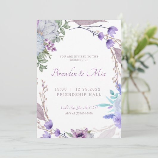 Rustic Floral Garden Wedding Invitation Kaart (Staand voorkant)