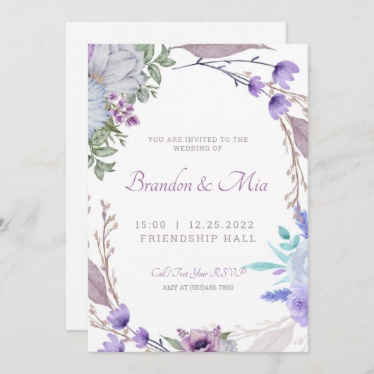 Rustic Floral Garden Wedding Invitation Kaart (Voorkant / Achterkant)