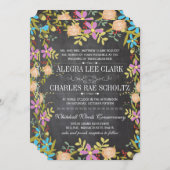 Rustic Floral Garland Chalkboard Wedding Kaart (Voorkant / Achterkant)
