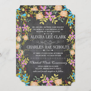 Rustic Floral Garland Chalkboard Wedding Kaart