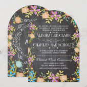 Rustic Floral Garland Chalkboard Wedding Kaart (Voorkant / Achterkant)