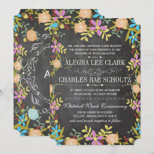 Rustic Floral Garland Chalkboard Wedding Kaart