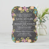 Rustic Floral Garland Chalkboard Wedding Kaart (Staand voorkant)