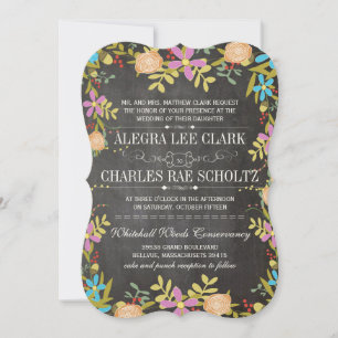 Rustic Floral Garland Chalkboard Wedding Kaart