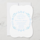 Rustic Floral Garland Folk Art Blue Wedding Kaart (Voorkant)