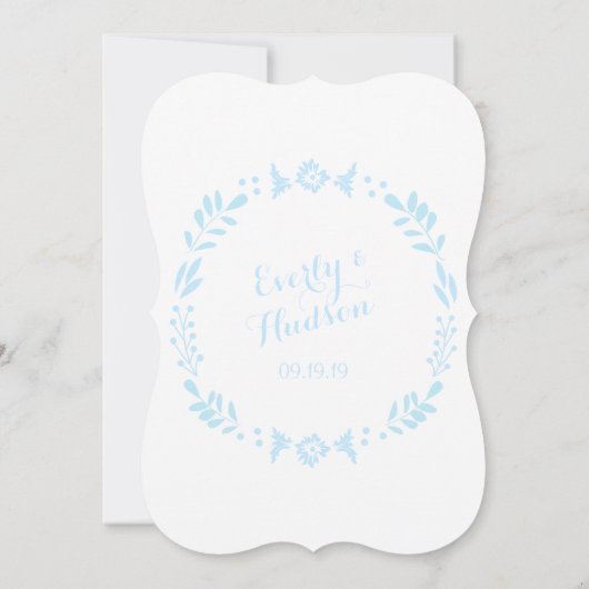 Rustic Floral Garland Folk Art Blue Wedding Kaart (Achterkant)