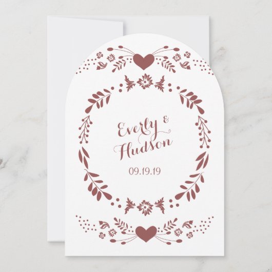 Rustic Floral Garland Folk Art Marsala Wedding Kaart (Achterkant)