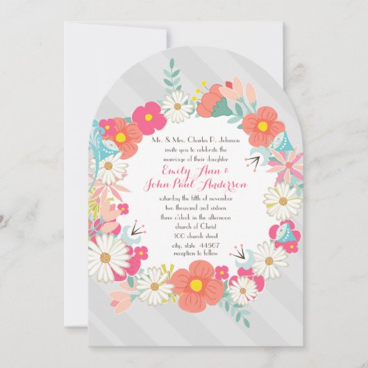 Rustic Floral Garland Folk Art Pattern Wedding Kaart (Voorkant)