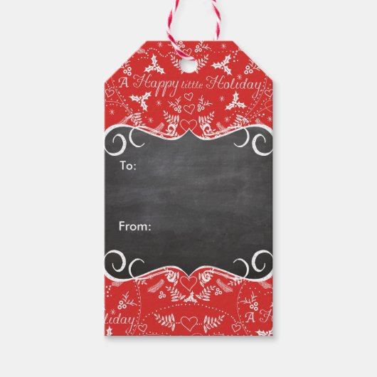 Rustic Floral Garland Folk Art Reindeer Pattern Cadeaulabel (Voorkant)