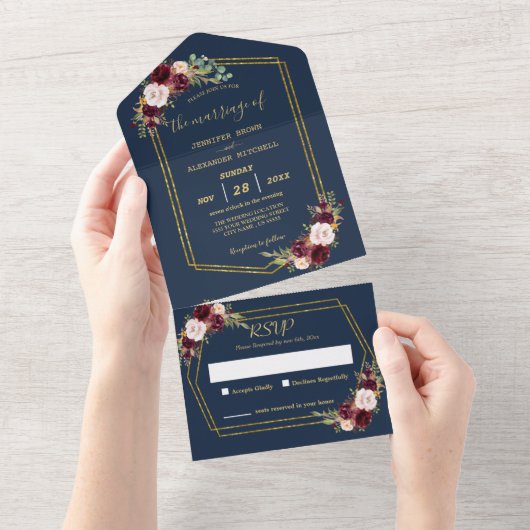 Rustic Floral Geometric Wedding (geen ENV nodig)  All In One Uitnodiging (Afscheurbaar)