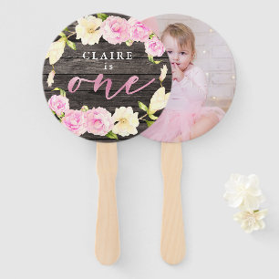 Rustic Floral Girl 1e verjaardag Custom Photo Handwaaier