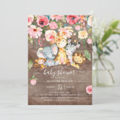 Rustic Floral Girls Safari Animals Baby shower Kaart (Staand voorkant)