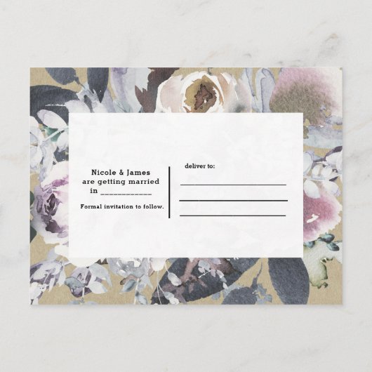 Rustic Floral Glam Navy Kraft Photo Save the Date Aankondigingskaart (Achterkant)