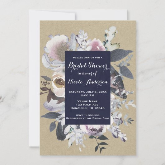 Rustic Floral Glam Navy Kraft Vrijgezellenfeest Ch Kaart (Voorkant)