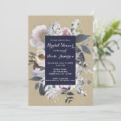 Rustic Floral Glam Navy Kraft Vrijgezellenfeest Ch Kaart (Staand voorkant)