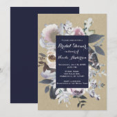Rustic Floral Glam Navy Kraft Vrijgezellenfeest Ch Kaart (Voorkant / Achterkant)