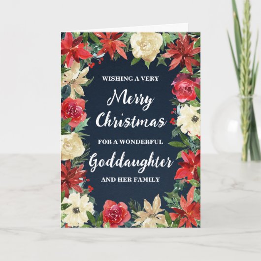 Rustic Floral Godfather & Family Vrolijk Kerstfees Kaart (Voorkant)
