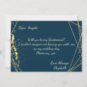 Rustic Floral, Gold Navy Blue Bridesmaid Kaart (Achterkant)