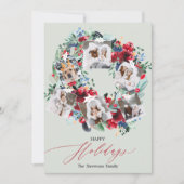 Rustic floral green 6 foto met kerstmis blij feestdagenkaart (Voorkant)