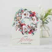 Rustic floral green 6 foto met kerstmis blij feestdagenkaart (Staand voorkant)