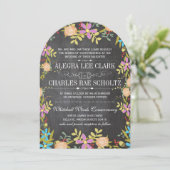 Rustic Floral Greenery Chalkboard Wedding Kaart (Staand voorkant)