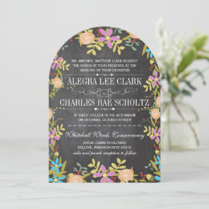 Rustic Floral Greenery Chalkboard Wedding Kaart