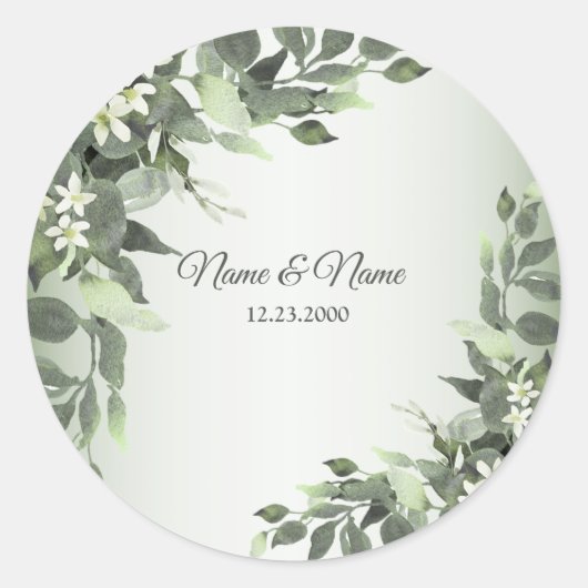 Rustic Floral Greenery Eucalyptus Leaves Classic R Ronde Sticker (Voorkant)