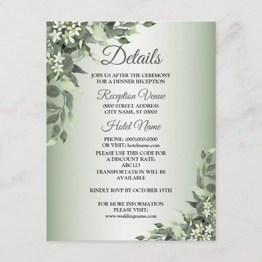 Rustic Floral Greenery Eucalyptus Leaves Details Informatiekaartje (Voorkant)