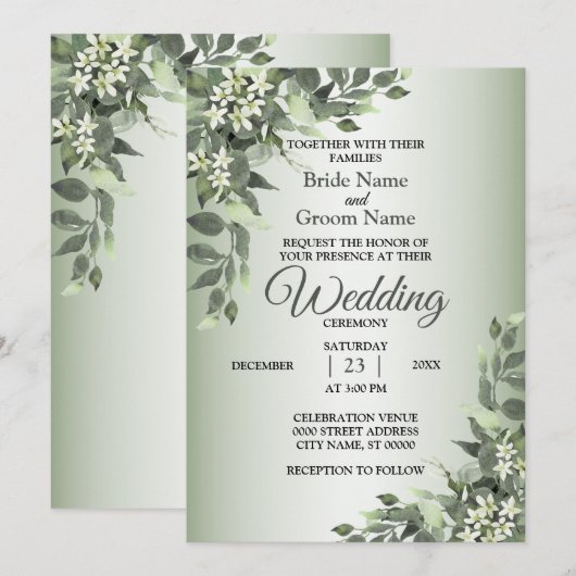 Rustic Floral Greenery Eucalyptus Leaves Wedding Kaart (Voorkant / Achterkant)