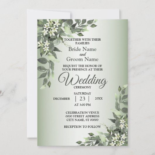 Rustic Floral Greenery Eucalyptus Leaves Wedding Kaart (Voorkant)