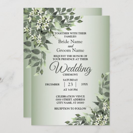 Rustic Floral Greenery Eucalyptus Leaves Wedding Kaart (Voorkant / Achterkant)