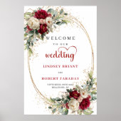 Rustic floral greenery gold wedding welcome sign  poster (Voorkant)