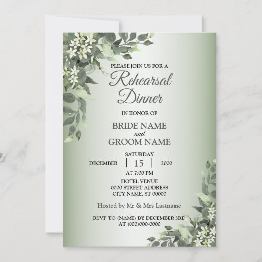 Rustic Floral Greenery Leaves Rehearsal Dinner Kaart (Voorkant)