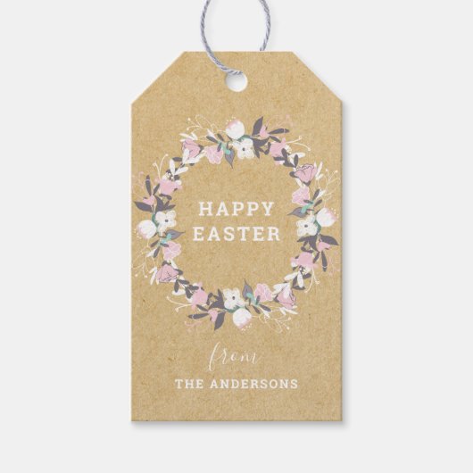 Rustic Floral Happy Pasen Cadeaulabel (Voorkant)