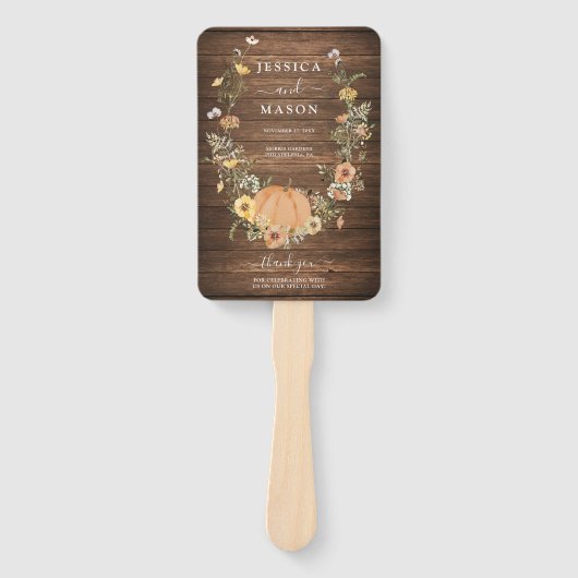 Rustic Floral Harvest Pumpkin Wedding Programme Handwaaier (Voorkant)