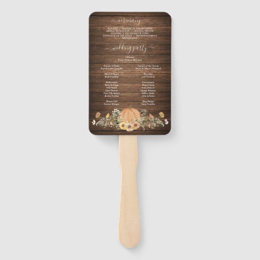 Rustic Floral Harvest Pumpkin Wedding Programme Handwaaier (Achterkant)