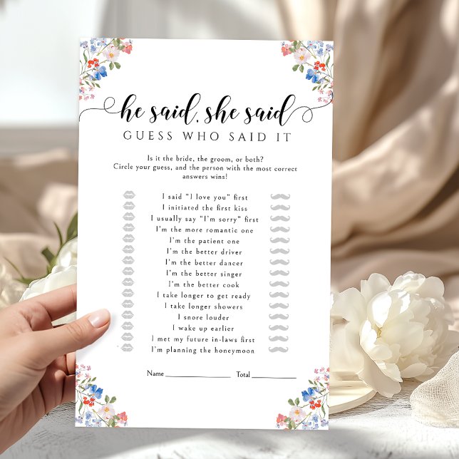 Rustic Floral He said She said Bridal Shower Game (Creator heeft geüpload)