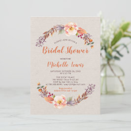 Rustic Floral Herfst/Autumn Bridal Shower Uitnodig Kaart