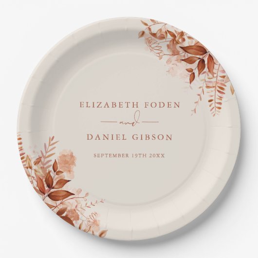 Rustic Floral herfst bruiloft Papieren Bordje (Voorkant)