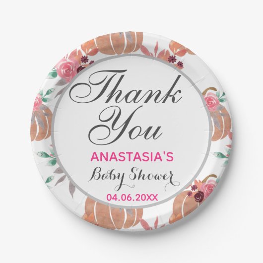 Rustic Floral Herfst herfst Dank u Baby shower Papieren Bordje (Voorkant)