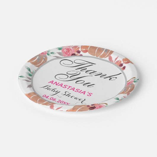 Rustic Floral Herfst herfst Dank u Baby shower Papieren Bordje (Gekanteld)