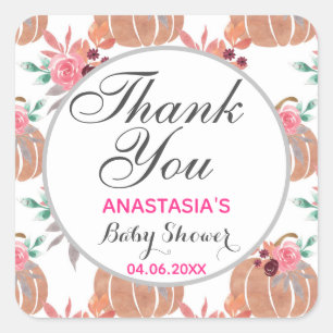 Rustic Floral Herfst herfst Dank u Baby shower Vierkante Sticker