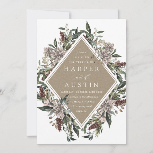 Rustic Floral Herfst Winter Wedding Kaart (Voorkant)