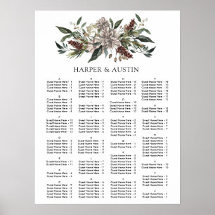 Rustic Floral Herfst Winter Wedding Sezing Chart Poster