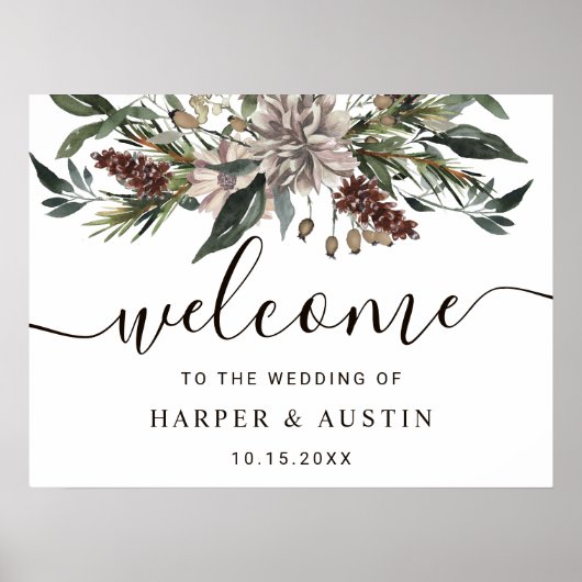 Rustic Floral Herfst Winter Wedding Welcome Sign Poster (Voorkant)