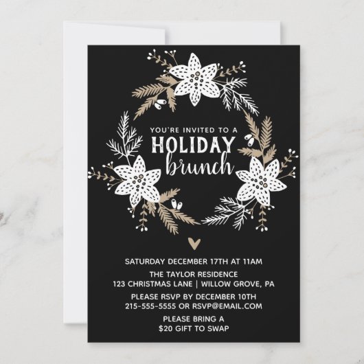 Rustic Floral Holiday Brunch Partij Kaart (Voorkant)